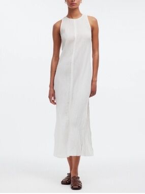 Madewell pleated sheer midi dress with tie back and slit size s